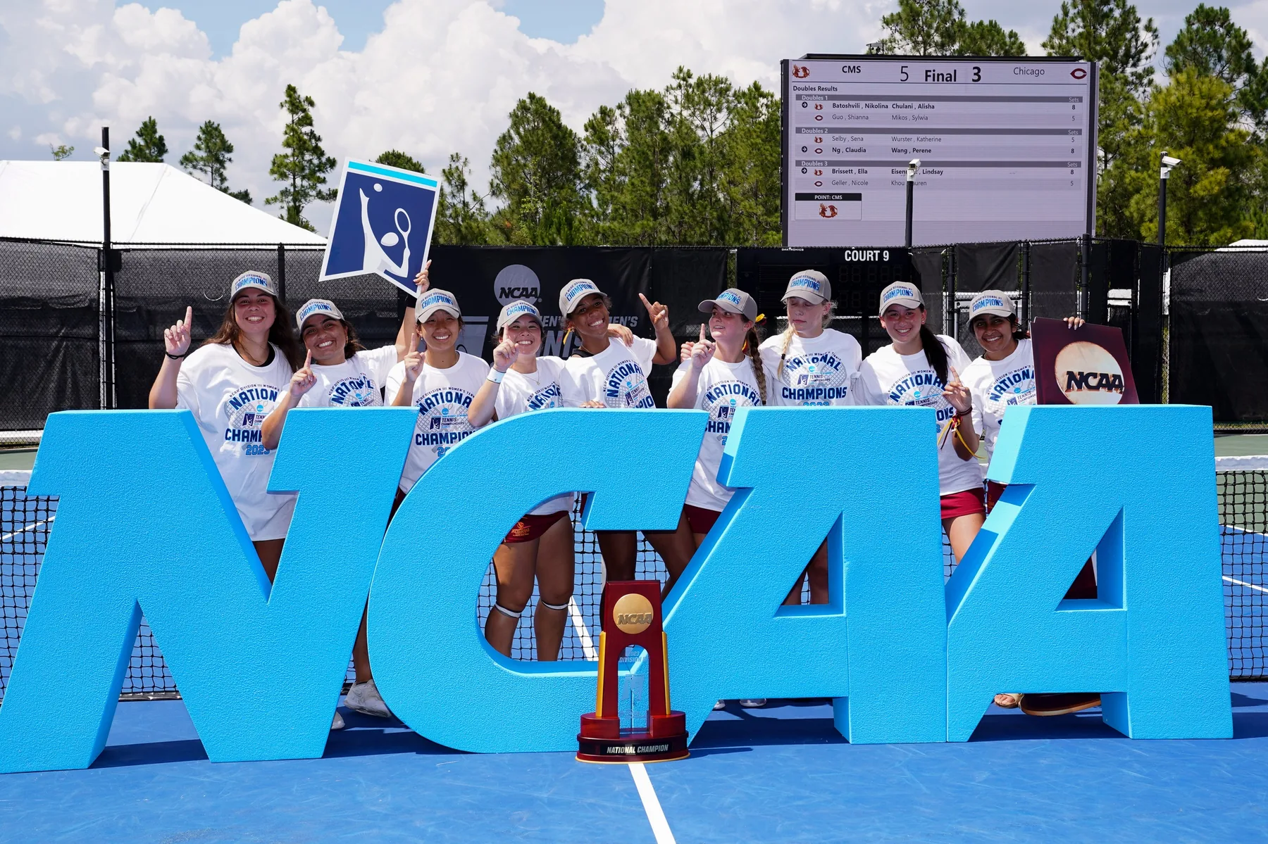 CMS Athenas celebrating the 2023 NCAA Division III National Championship
